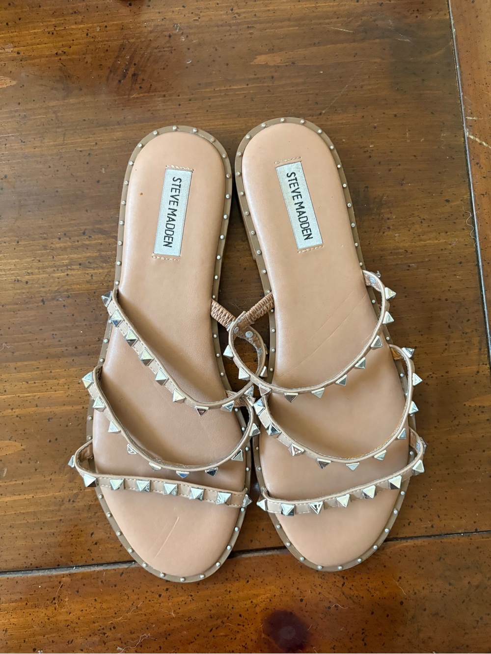 Steve Madden Tan Pyramid Stud Slide Sandals